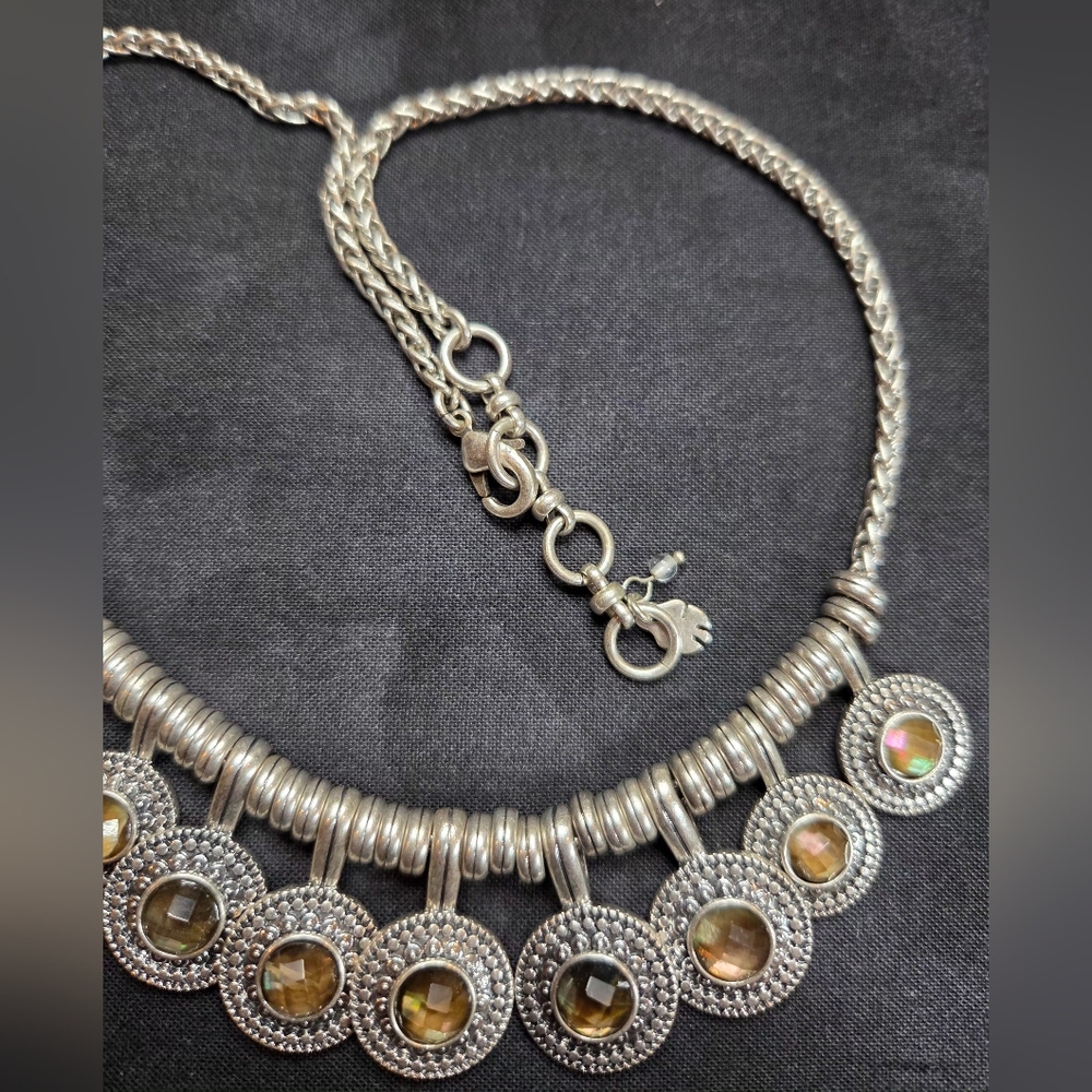 Vintage Lucky Brad Silverton Multi-Disc Abalone Look Statement Necklace - Picture 6 of 9